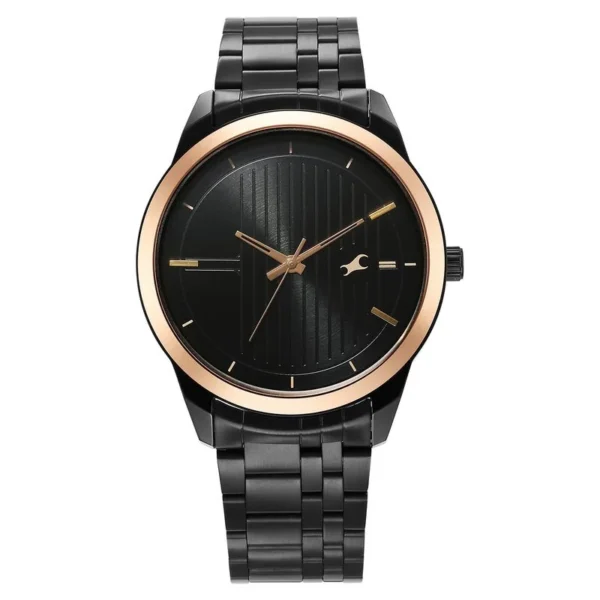 3308km01 | Fastrack Stunners Quartz Analog Black Dial Metal Strap Watch for Guys