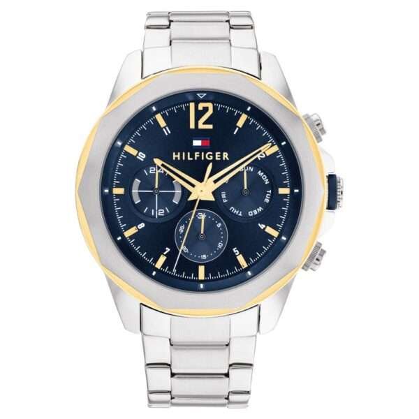 tommy steel watch having blue dail and golden bazel